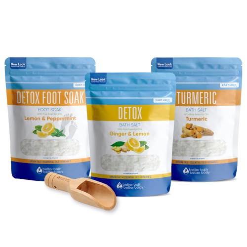 Detox Bath Bundle (3-Pack) Detox Bath Soak 2-lbs, Detox Foot Soak 2-lbs, Turmeric Bath Soak 2-lbs USP Grade Epsom Salt, Pure Essential Oils, Plus Vitamin C Crystals (3-Pack)