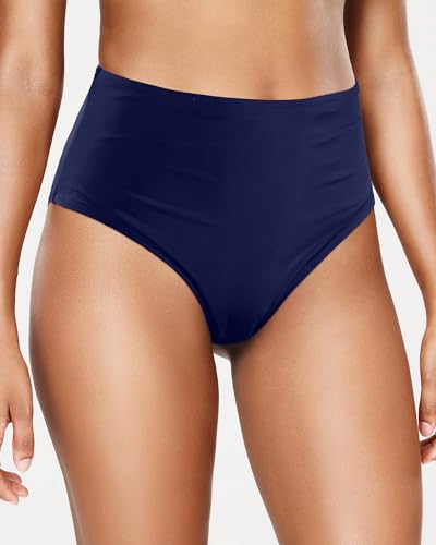 Image of Tempt Me Womens High Cut High Waisted Bikini Bottoms Tummy Control Bathing Suit Bottoms Swim Bottom Swimsuit Bottom