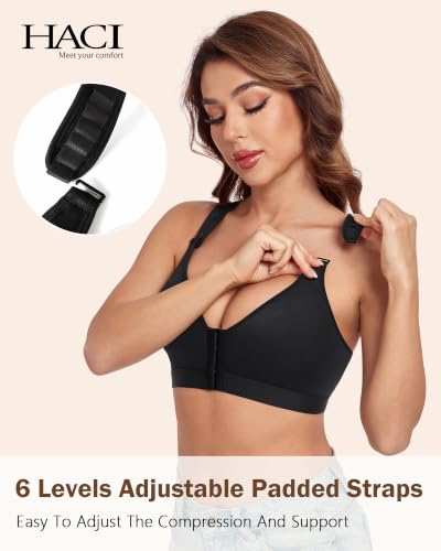 Image of HACI Post Surgical Bra Front Closure Non Padded Racerback Mastectomy