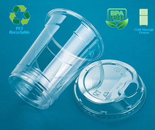 Image of Golden Apple Cup series, 12oz 50sets Clear Plastic cups with Sip lids (Strawless) 50Cups+50Lids, BPA Free