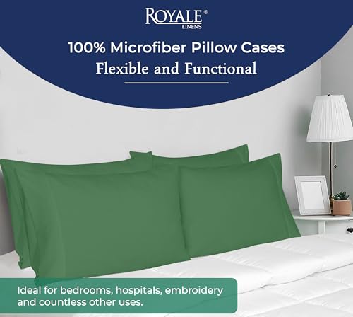 Image of Royale Linens King Pillowcase Set of 2 - Bed Pillow Cover - 20 inch x 40 inch - Pillowcases - 1800 Brushed Microfiber, Wrinkle & Fade Resistant - Soft & Cozy- King Size Pillow Case (Hunter Green)