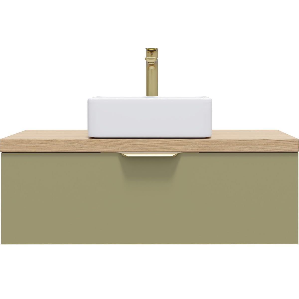 HOMIFAB Meuble de Salle de Bain Suspendu Vasque à Poser 90cm 1 tiroir Vert Olive - Venice