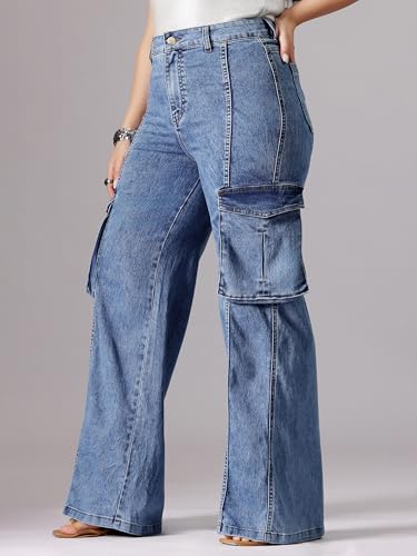 Image of Miss Chase A+ Women's High Rise Regular-Length Stretchable Denim Wide-Leg Shaping Jeans