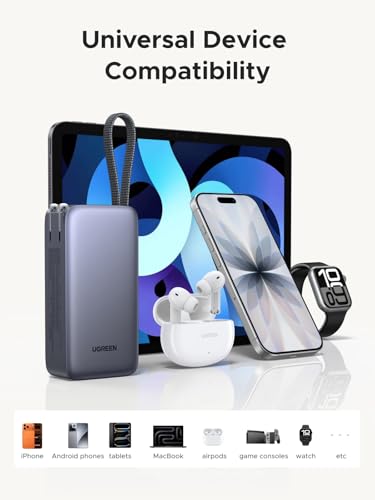 UGREEN 3-in-1 10000mAh 45W Power Bank with Integrated USB-C Cable, Foldable 65W Type-C Charger, Portable USBC Battery Pack and A Fast Charger, Compatible with iPhone 17/16, Galaxy S26/S25 - Image 8