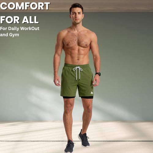 Image of BOLDSHARK Men's 2 in 1 Active Dual Shorts with Inner Tights Layer | Double Layer Short for Running, Gym & Sports