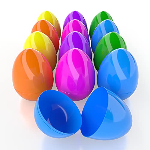 The Dreidel Company Jumbo Fillable Easter Eggs Colorful Bright Plastic Easter Eggs, Perfect for Easter Egg Hunt, Surprise Egg, Easter Hunt, Assorted Colors, 6" Giant Fillable Eggs (12-Pack)