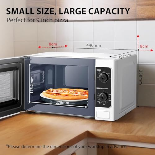 TOSHIBA 20 Liter 800W Manual Control Solo Small Microwave, Compact with 5 Power Levels, Automatic Defrost Function, Perfect for 9'' pizza, Clock and Timer, Easy Clean, White- MM-MM20P(WH) - Image 5