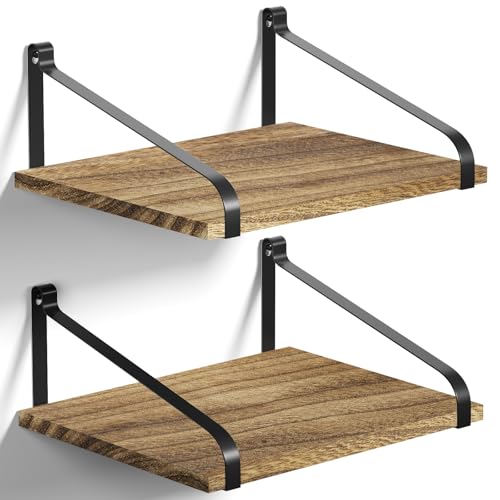 Love-KANKEI Wandregal Breite Regal Wand Schwarz Holz und Metall 2er Set, Schweberegal 42x31x18 cm Wandboard Moderne Dekoration Hängeregal für KücheWohnzimmer, Badzimmer, Schlafzimmer, Büro