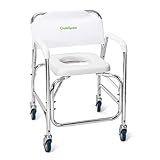 Rolling Shower and Commode Transport Chair with Wheels and Padded Seat for Handicap, Elderly, Injured and Disabled, 450 lb Weight Capacity