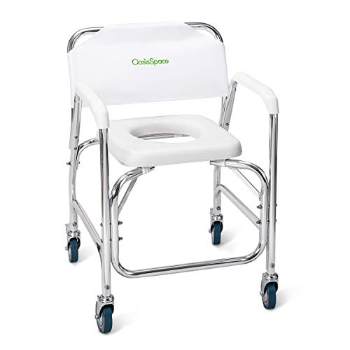 Oasisspace Rolling Shower Chair 400 Lb, Rolling Commode Transport Chair With Wheels And Padded Seat For Handicap, Elderly, Injured And Disabled #TOP1