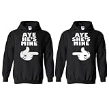 CRAZYDAISYWORLD Aye She’s Mine He’s Mine Cartoon Style Hoodies for Couple Black