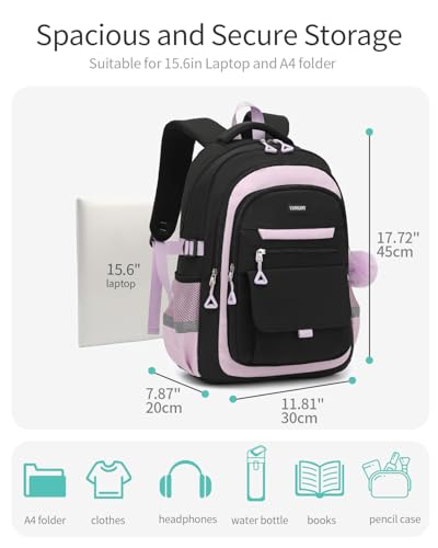 Image of School Backpack for Teen Girls, Large Capacity Laptop Bag for High School Middle School Elementary, Aesthetic Bookbag College Women, Black Purple