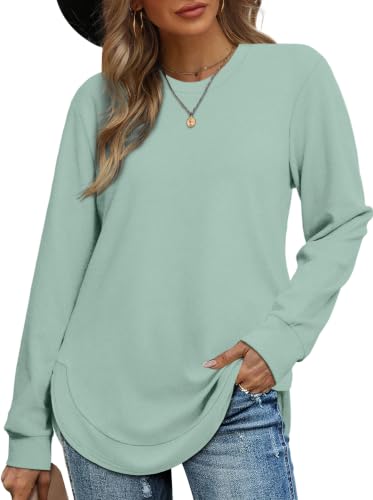 Image of OFEEFAN Womens Sweatshirt Crewneck Long Sleeve Shirts High Low Tops Curved Hem