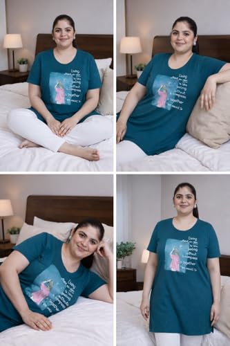 Image of RYSH Women's Printed Cotton Plus Size Longline T-Shirt with Pockets | Cotton fabric - soft longline T-shirt with easy plus-size fit