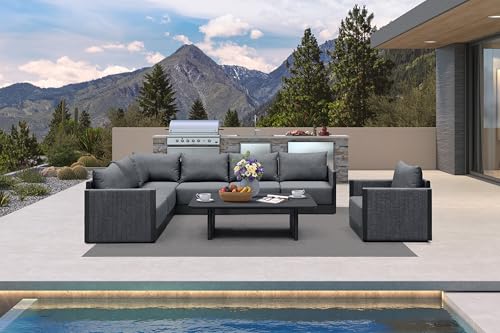 Image of PURPLE LEAF 8-Piece Deep Seating Set w /Table, Woven Rope Patio, Gray