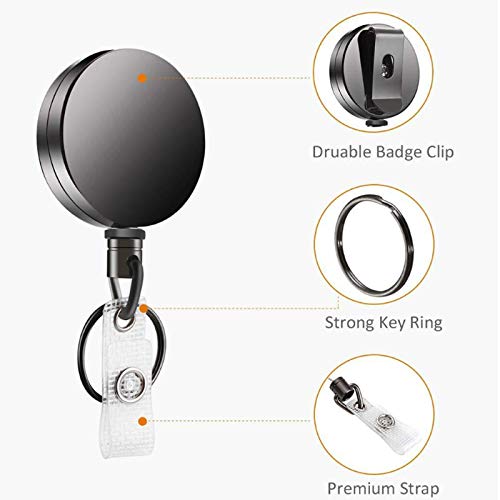 2 stuks kaarthouders ID-clip draagbare intrekbare sleutelband met 65 cm staalkabel intrekbare sleutel rits… - Image 5