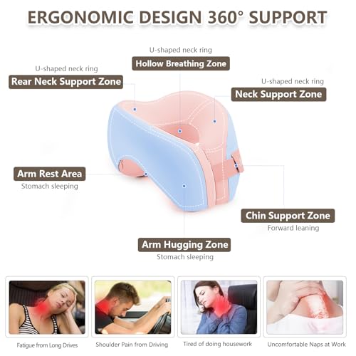 2in1 Ergonomic Memory Foam Travel Neck Pillow – Upgrade Travel Pillow for All Sleep Positions on Flights, Road Trips, and Long Distance Travel with Drawstring Bag (Adjustable - Blue and Pink) - Image 5