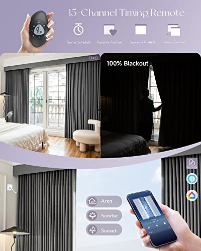 Image of Graywind Hardwired Smart Curtains Motorized Blackout Curtain with Remote Alexa Google Control for Sliding Door Thermal Insulated Drapes One-Way or Split Draw, Custom Width to 207 inch (Iron Grey)