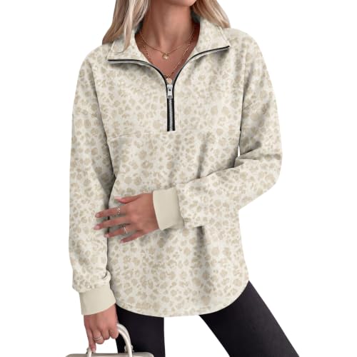 Quarter Zip Pullover Women Cheetah Leopard Comfy Pullover Sweatshirts - image 5