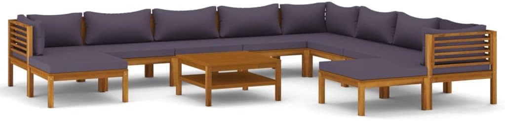 vidaXL Solid Acacia Wood Patio Lounge Set 11 Piece with Cushion Outdoor Garden Terrace Wooden Modular Sofa Seating Seat Sitting Chair Furniture