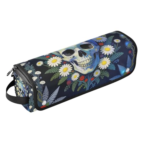 Bolso de viaje para herramientas de cabello para mujer con almohadilla resistente al calor, organizador grande para herramientas calientes como rizador, planchas y volumizador estilo gótico con diseño de calavera y flores en negro