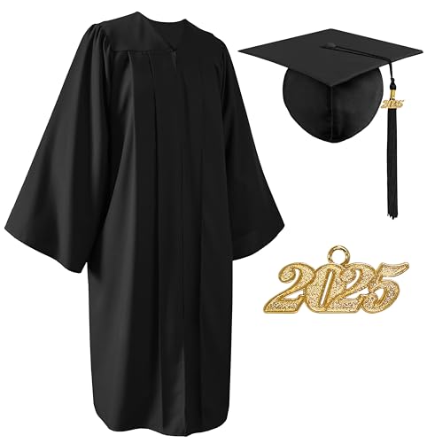 YIIOSS Unisex Matte Graduation Cap and Gown 2025 with Tassel for High School and College Graduation Black