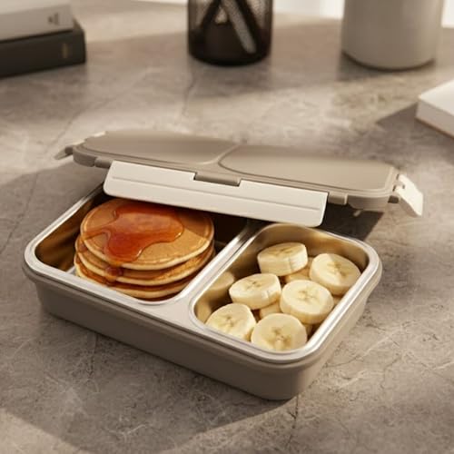 Image of Vinod GO-Tiffin Stainless Steel 2 Compartment Insulated Lunch Box | Grey | Leaf-Proof, Vacuum Sealed & Air Tight | Tiffin Box for Office, Kids & Adults | Freezer Safe | with Safety Lock