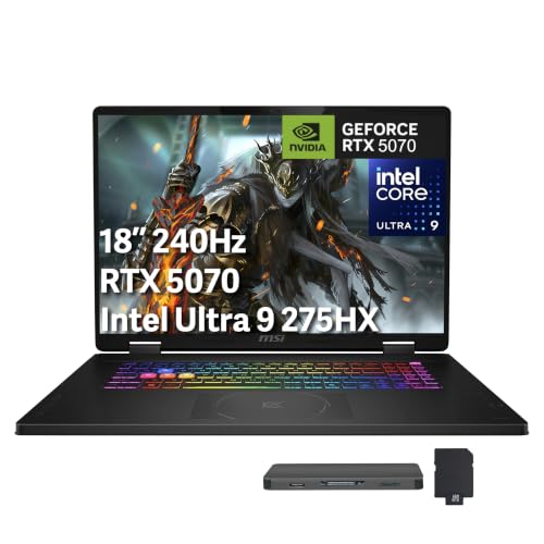 Image of msi Crosshair 18 HX AI 18 inch QHD+ 240Hz Gaming Laptop, NVIDIA RTX 5070 8GB GDDR7, Intel Ultra 9 275HX, 64GB DDR5, 3TB Storage (2TB SSD+1TB Docking Station), RGB Backlit Keyboard, Win 11 Pro, Black