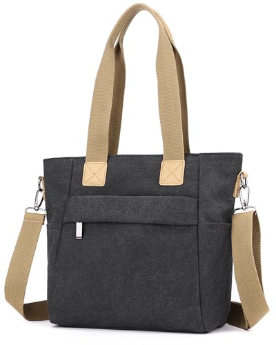 zhongningyifeng Canvas Tote Bag for Women Small Handbag with Zipp...