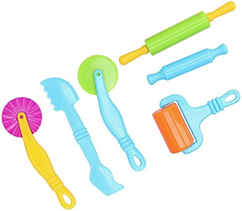 Children Clay Dough Tools Kit with 6pcs Art Modeling Rollers, Molds, Cutters Set for Creative Fun
