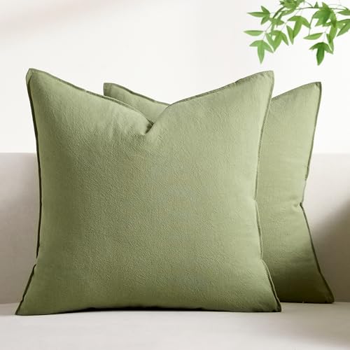 Serento Cushion Covers Green 45cm x 45cm Pack of 2 Cushions Cotton Soft Decorative Square Throw Pillow Case Flange Pillowcases for Livingroom Sofa Bedroom 18x18 Inch Sage Green