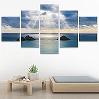 SIGNWIN 5 Panel Canvas Wall Art Aerial Beach Beach Coastal Cool Minimalism Multicolor Photography Relax/Calm for Home Decorations Ready to Hang - 60