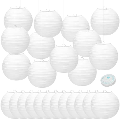 24 Packs White Paper Lanterns 6 Inch Chinese Japanese Hanging Paper Lanterns Lamp Round with Clear Fishing Line DIY Table Centerpiece Decoration for Wedding Birthday Party Baby Shower Indoor Outdoor