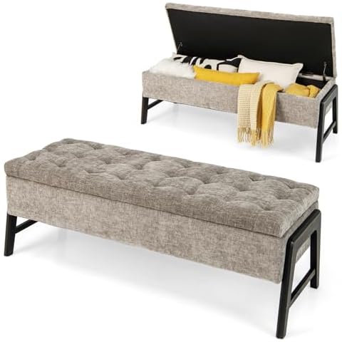 COSTWAY Upholstered Storage Ottoman Bench Cover