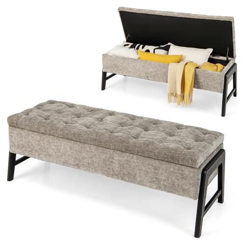 COSTWAY Storage Ottoman Bench, Upholstered Tufted Dressing Stool Chest with Flip-up Top and Rubber Wood Legs, 127cm Long End of Bed Footrest Seat for Hallway Bedroom Living Room, 250kg Load Capacity