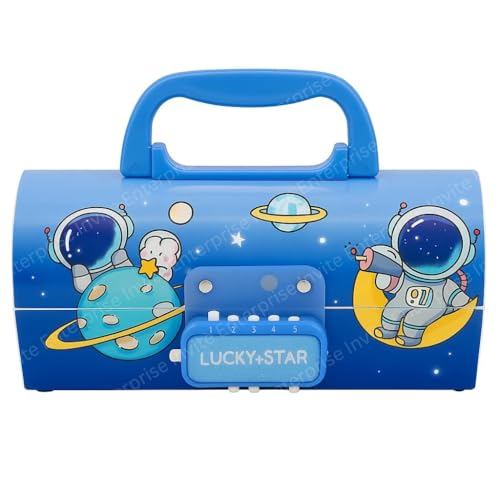 Image of WORSHIPER Cartoon Theme Pencil Box for Kids | Suitcase Style Password Lock Stationery Organizer | Multi-Layer Pen & Pencil Case for Boys & Girls (Lucky Star M-2)