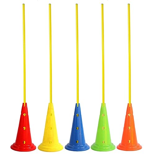 Soccer Training Agility Poles, Slalom Pole/ Adjustable Hurdles Poles 5pc Set, Multi-Sports Practice Equipment for Kids Pets Adult for Athletics Bounce Dribbling ( Color : 5PC , Size : 50cm Barrel+1.5m