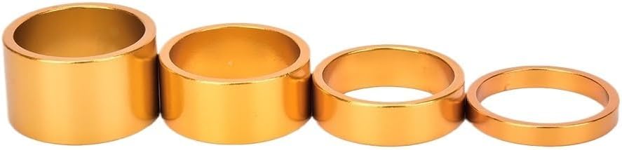 4Pcs/Set 28.6mm 5/10/15/20mm Aluminum Alloy Headset Stem Spacer Fork Washer Cap for Road Bike Cycling for Bikes(Gold)