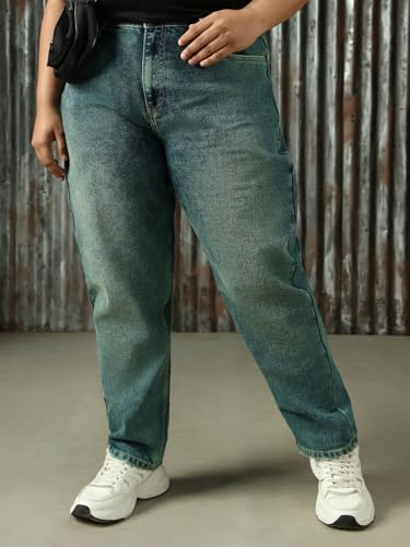 Image of High Star Women Cotton Washed Mom Fit Casual High-Rise Jeans