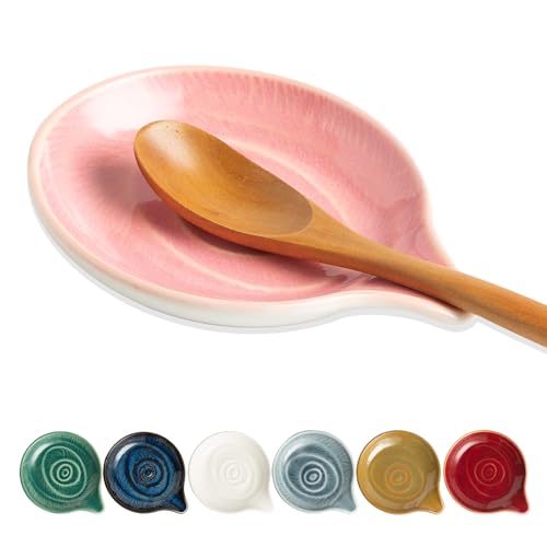 BEUNAIZER Ceramic Spoon Rest, 5.3 in Spiral Glaze for Stove Top and Counter