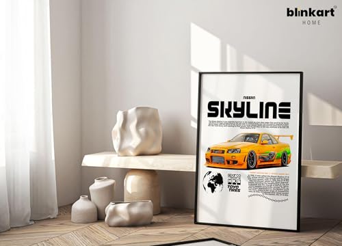 Image of BLINKART Nissan & Toyota Skyline & Supra Framed Posters Gift Items Boys Room Wall Decoration Bedroom Office Studio Synthetic Wood Frame & Acrylic Glass Ready to Hang - 18x12 Inch, (A4 Size) - CAR-267