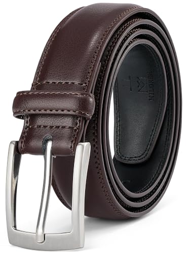 Image of MILORDE Men's Genuine Leather Dress Belt for Work Business and Casual | Handmade, 100% Cow Leather, Fashion & Classic Designs, Multi-Occasion, Gift-Boxed