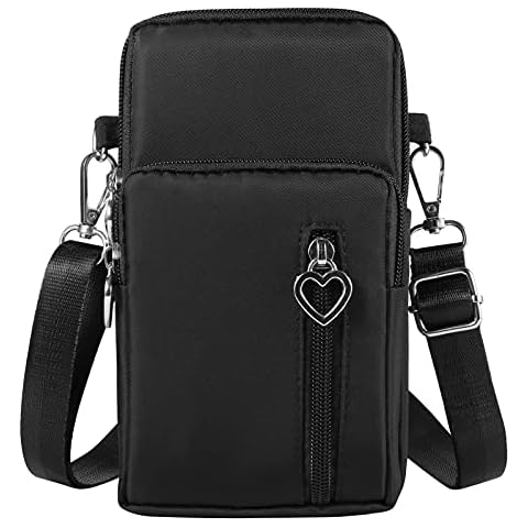 YICHEEY Nylon Cell Phone Purse Wallet Small Crossbody Phone Bag Pouch with Wrist Strap & Adjustable Shoulder Straps (Black) Cover