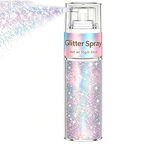 Hair and Body Glitter Spray Silver Vibrant Glitter Hairspray Dry Powder Makeup for Clothes & Nail Art Festival Outfits Rave Accessories Loose Sparkle Powder Ultra Fine Glitters for 4th of July