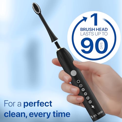 Image of DR VAKU Sonicare+ Electric Toothbrush for Men Woman Adults sonic with 6 Modes, 4 Brush Heads, 60-Day Battery Backup, Rechargeable & IPX7 Waterproof Automatic Power Best Electrical Tooth Brush- Black
