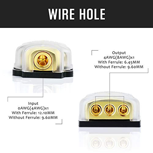 Leigesaudio 0/2/4 Gauge In 4/8/10 Gauge Out Copper Amp Power Distribution Block For Car Audio Splitter (3 Way) #TOP2