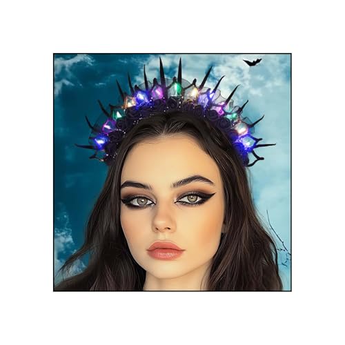 Acenail Light up Headband Halloween Black Headbands Flower Led Hairbands Glow Headpiece Costume Halo Festival Headwear Flashing Hair Accessories for Women