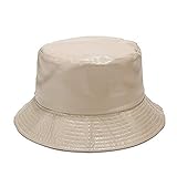 Resistente al agua Hombres Mujeres Moda Cubo Sombrero PU Cuero Lluvia Sombrero Impermeable Fishmen Cap, Caqui, M