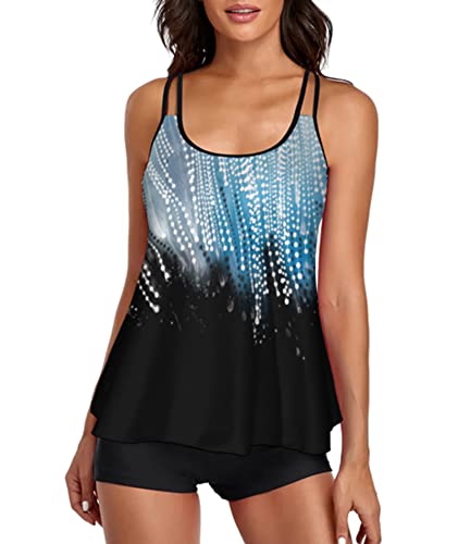 Image of Urchics 2026 Women Two Piece Tankini Swimsuit Tummy Control Plus Size Long Torso Top and High Waisted Boyshorts Bathing Suits