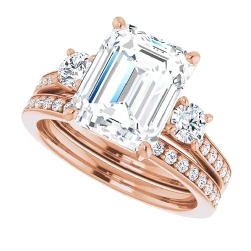 3 CT Emerald Colorless Moissanite Engagement Ring Set for Womens/Her, Wedding Bridal Ring Set,Eternity Sterling Silver Solid Diamond Solitaire Prong Anniversary Promise Gift for Ring3